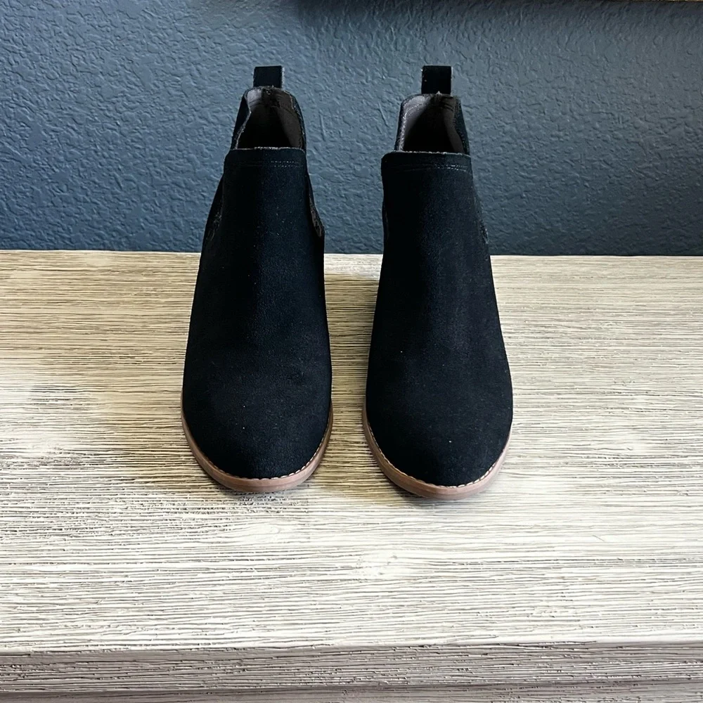 Toms Black Suede Wedge Ankle Booties